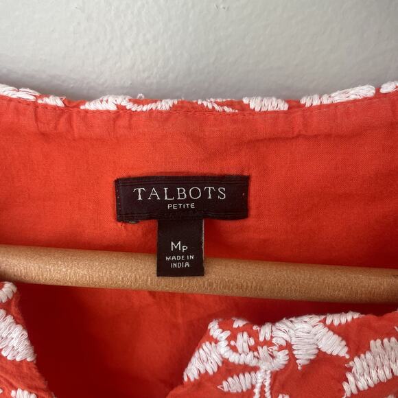 Talbots Orange White Floral Embroidery Voile Shell Top Sleeveless 100% Cotton Mp - Picture 4 of 10